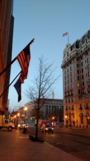 Sunrise over DC, seen from the National Press Club entrance. [Photo by Katya Beisel]